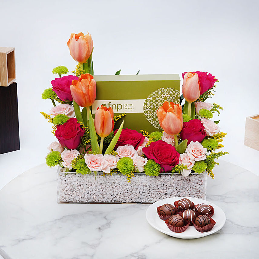 Beautiful Flowers with Chocolate Box: Chocolate Delight