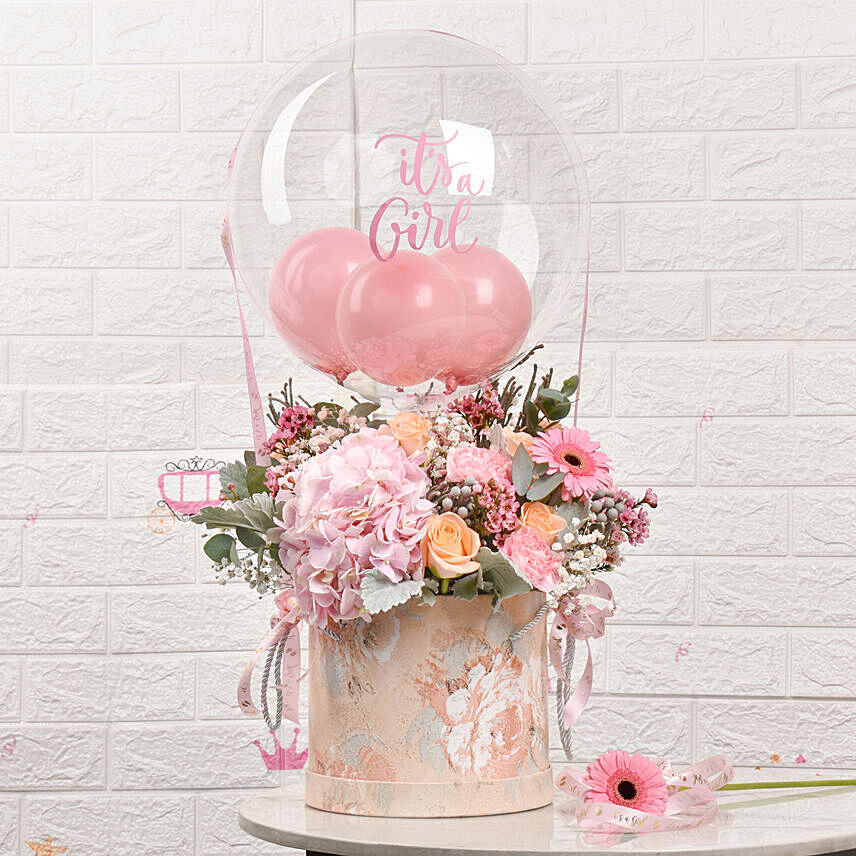 It's a Girl Flowers and Balloon Box: Gifts Combos 