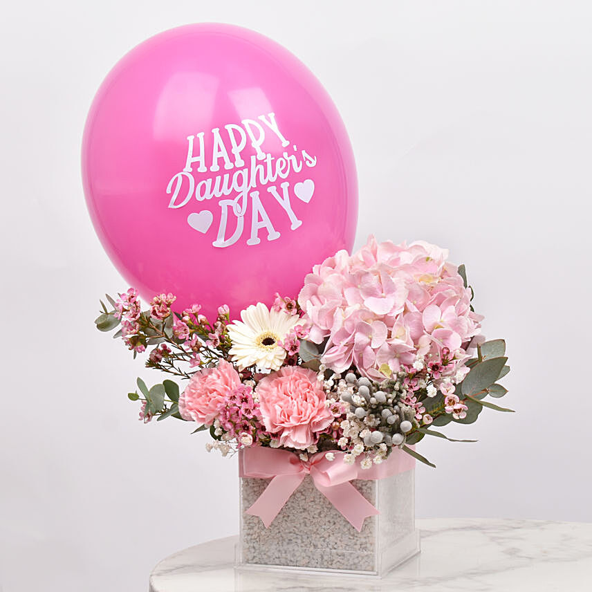 Daughters Day Wishes Flowers with Balloon: Gifts for Daughter