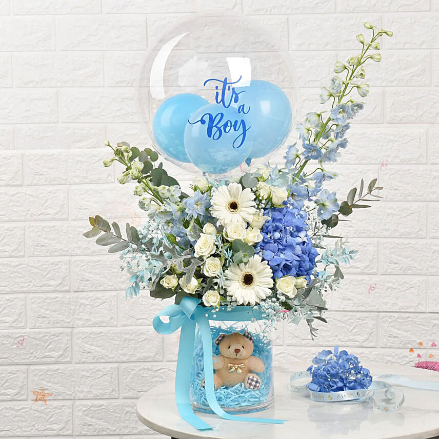 It's a Boy Balloon and Flowers Vase: 