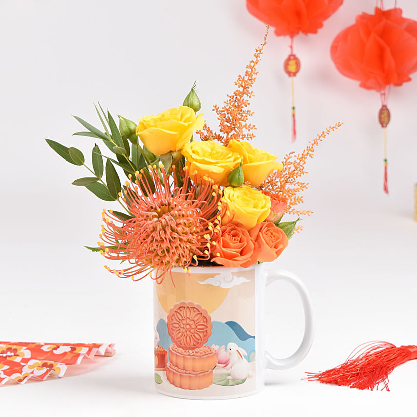 Happy Mid Autumn Flowers in a Mug: Mid Autumn Festival Gift Ideas