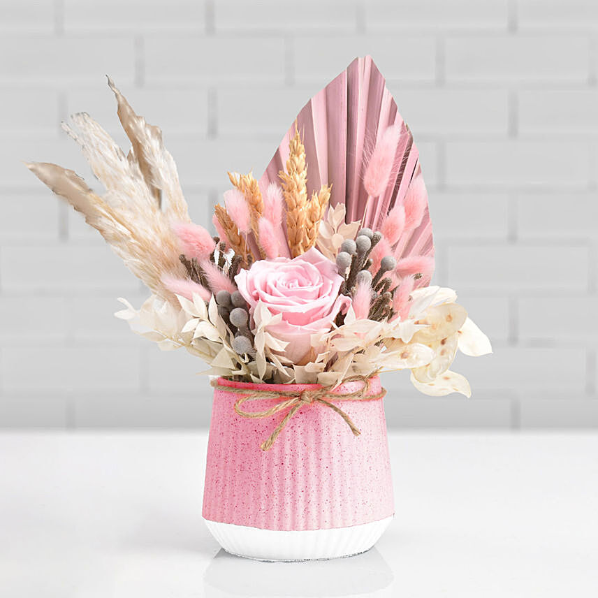 Graceful Pink Preserved Flower Vase: Forever Roses