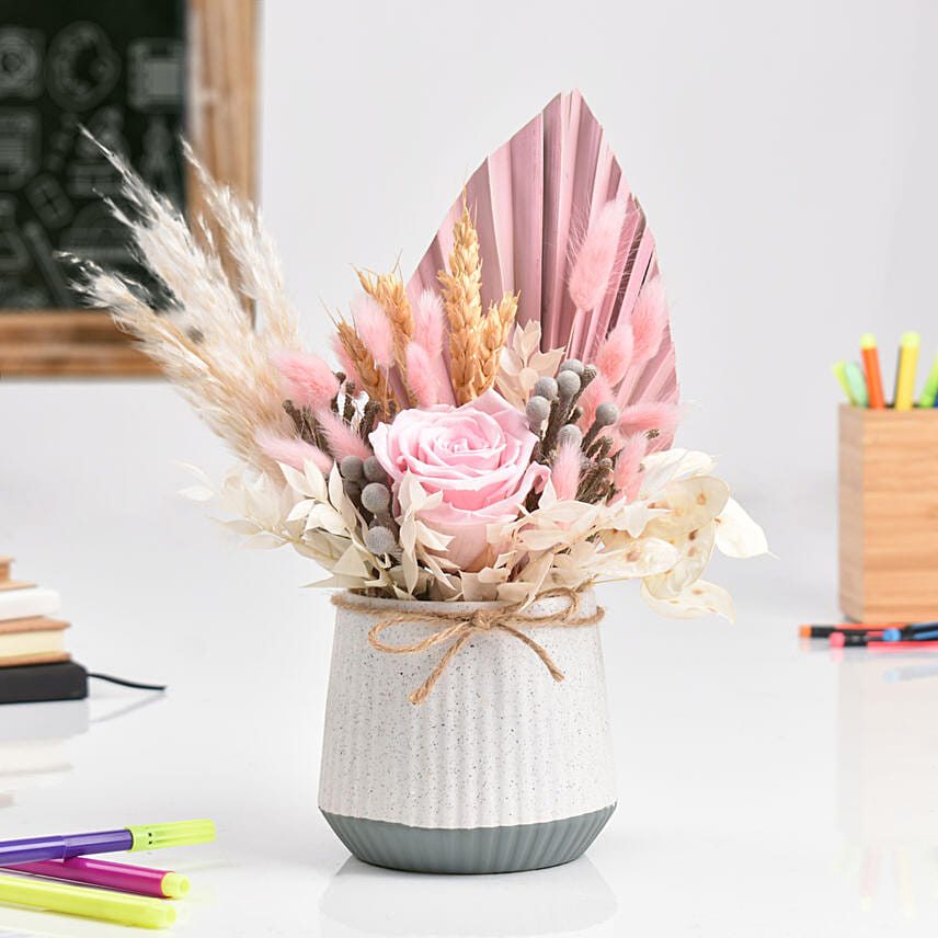 Graceful Pink Preserved Flower Vase: 