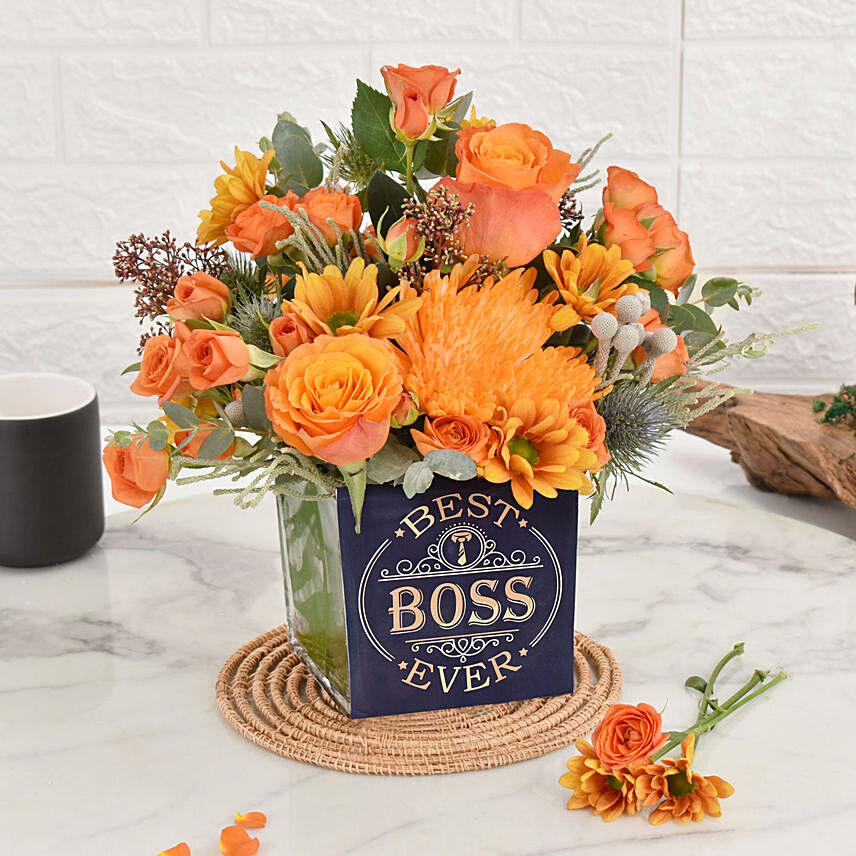 Best Boss Ever Flower Vase: Flowers for Boss Day