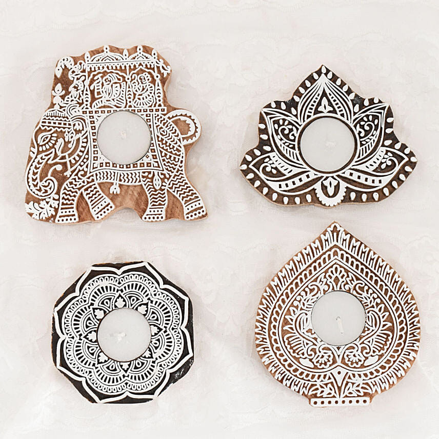 Set of 4 Designer Candle Holder: Diwali Diya