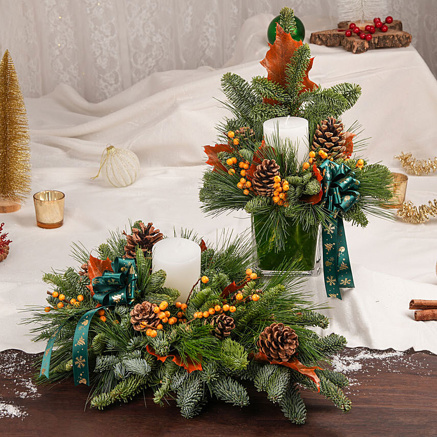 Duo of Christmas Nobilus Table Arrangement: Christmas Gifts : 1 Hour & Same Day Delivery