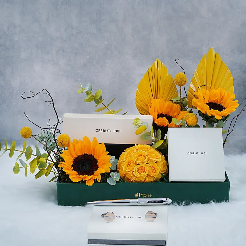 Cerruti Cufflinks and Pen Luxury Gift with Flowers: 