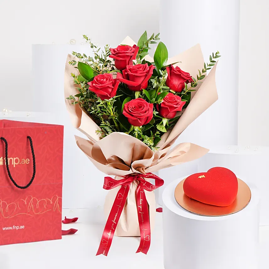 Love Expression Valentine 6 Roses With Cake: Personalised Valentines Gifts
