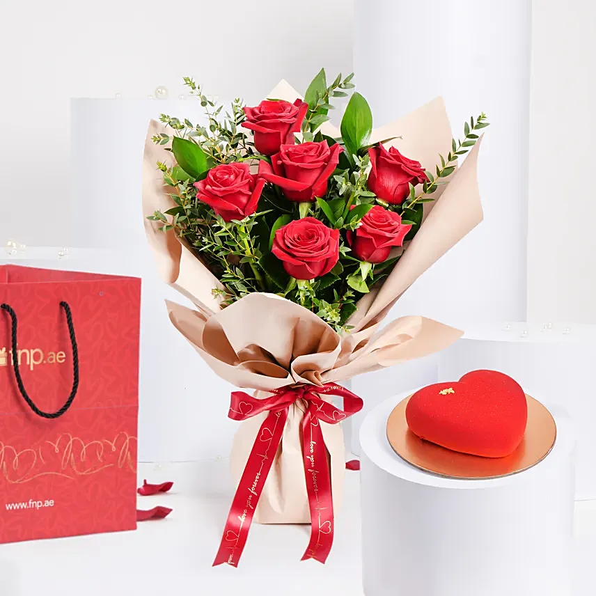 Love Expression Valentine 6 Roses With Cake: Propose Day Flowers and Chocolates