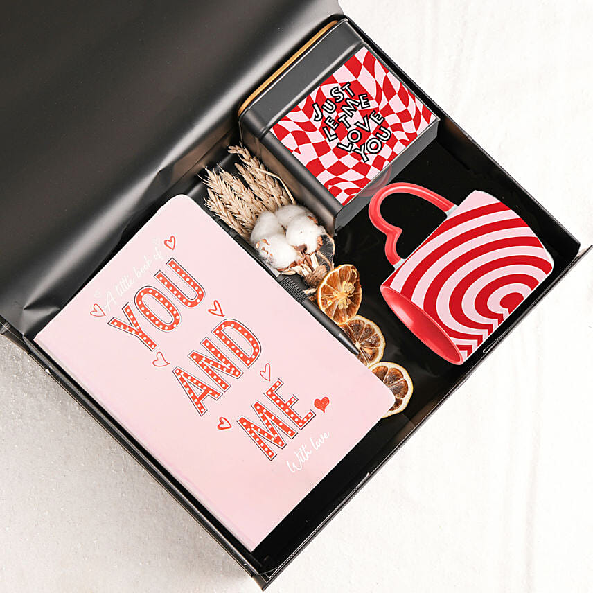 Love theme Diary Mug and Coaster Box: Valentine Gift Hampers to Sharjah