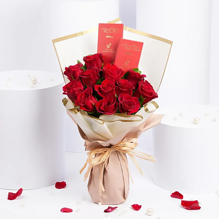12 Roses and Chocolates Bouquet: Chocolate Day Gifts