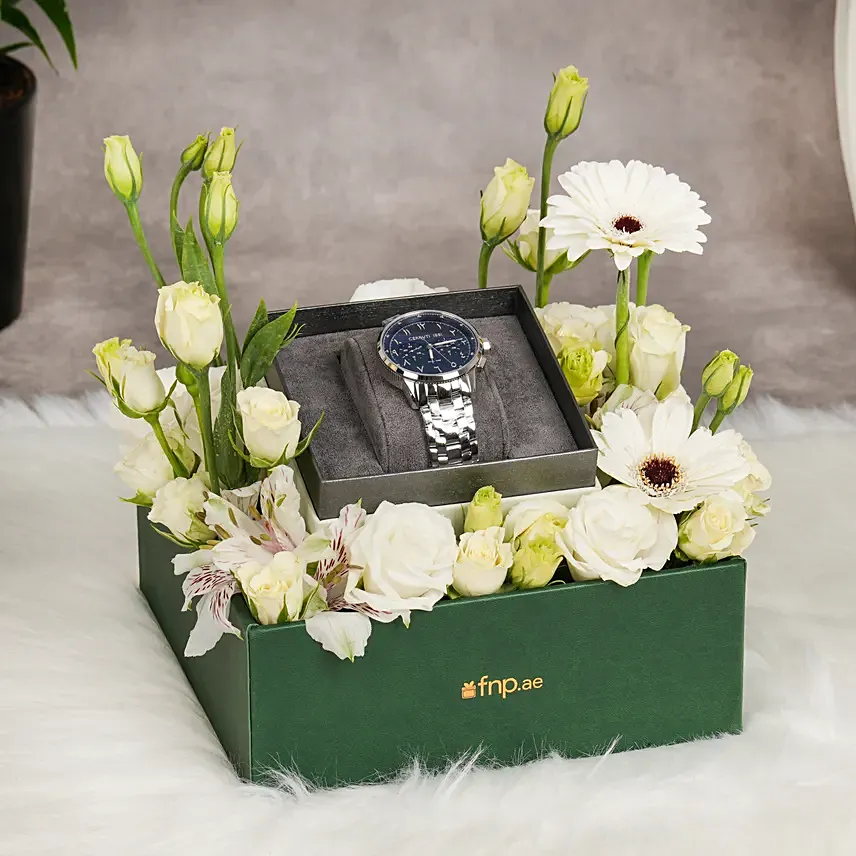 شيروتي  1881 - ساعة رجالية ستانلس ستيل فاخرة في بوكس ورد أبيض: watches/for-him
