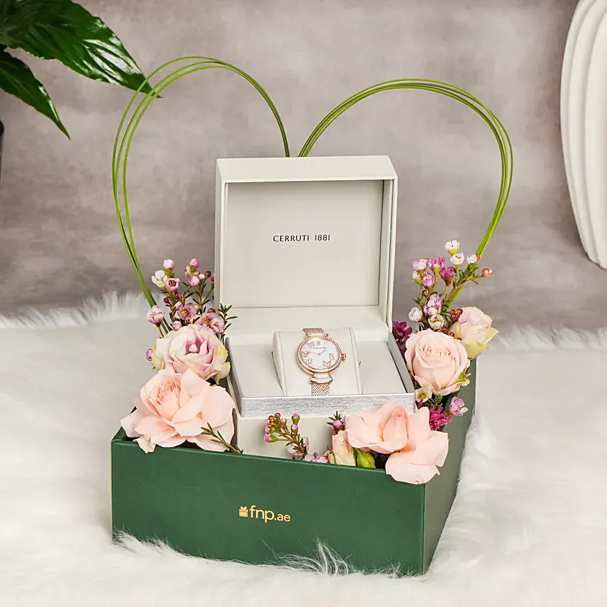 Rose Gold Cerruti Watch and Flowers For Her: Valentines Day Gifts