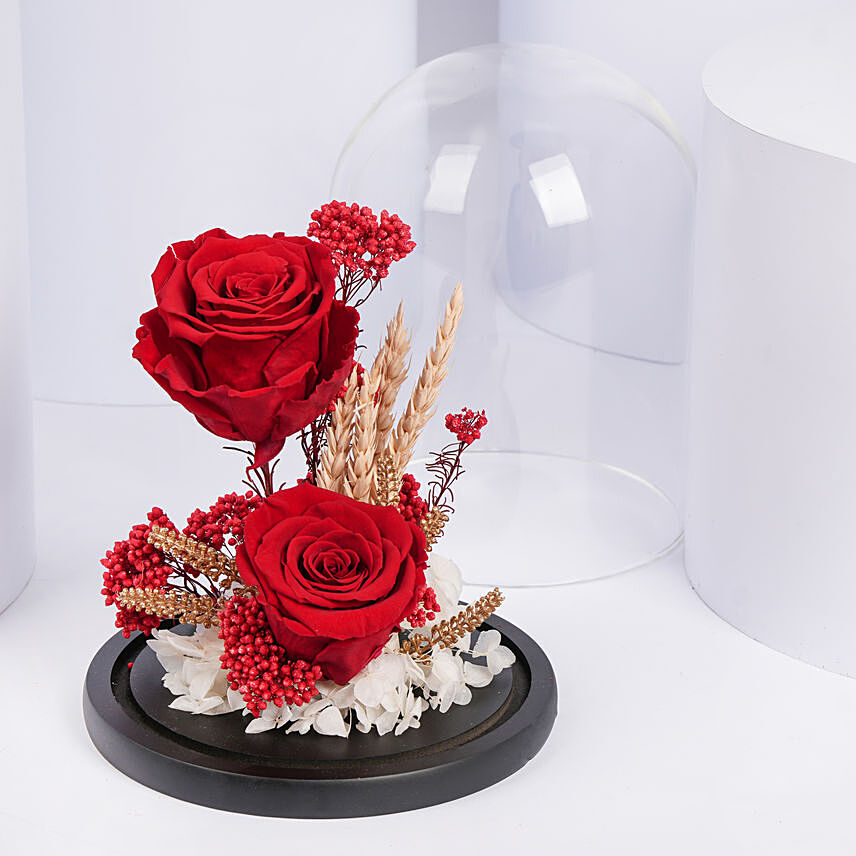 Dual Red Forever Roses in Dome: Artificial Flower Bouquets