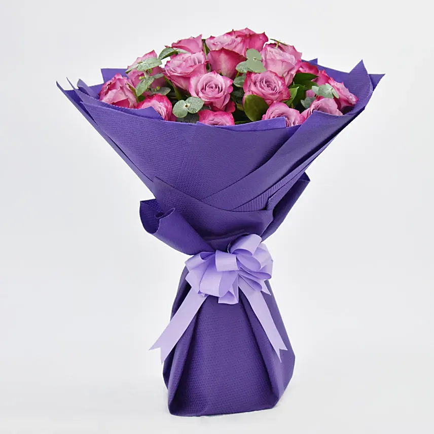 Eternal 20 Purple Roses Bouquet: Romantic Flowers 