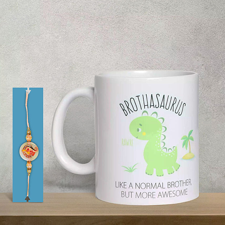 Ethnic Rakhi With  Brothasauras Mug: Rakhi With Mugs 