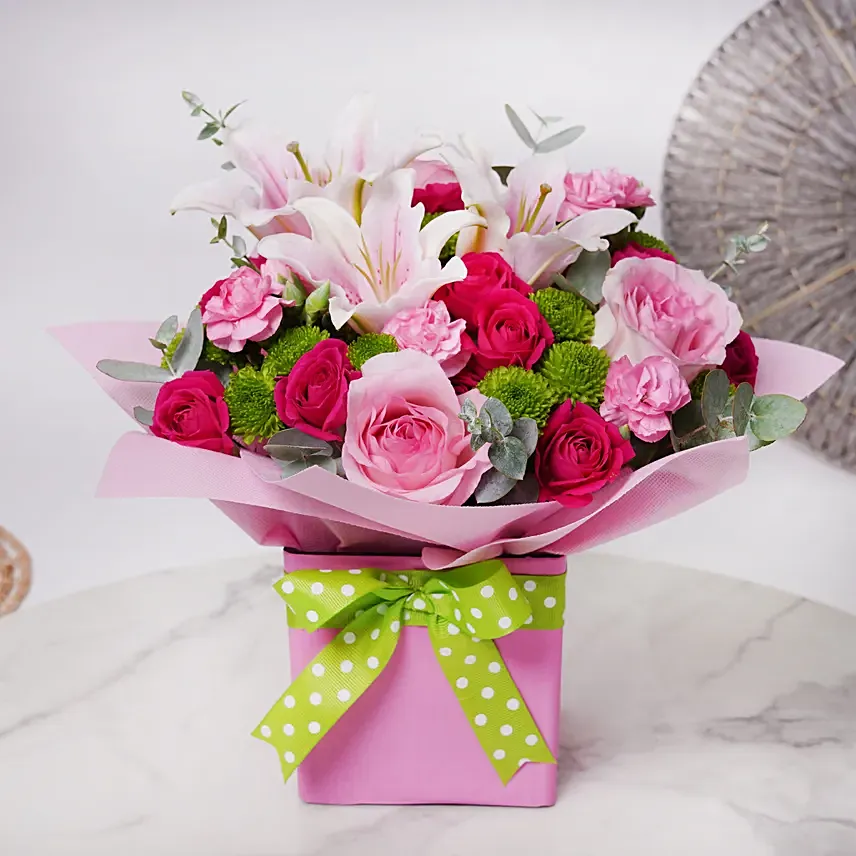 Exotic pink petals:  Lilies flowers Bouquet