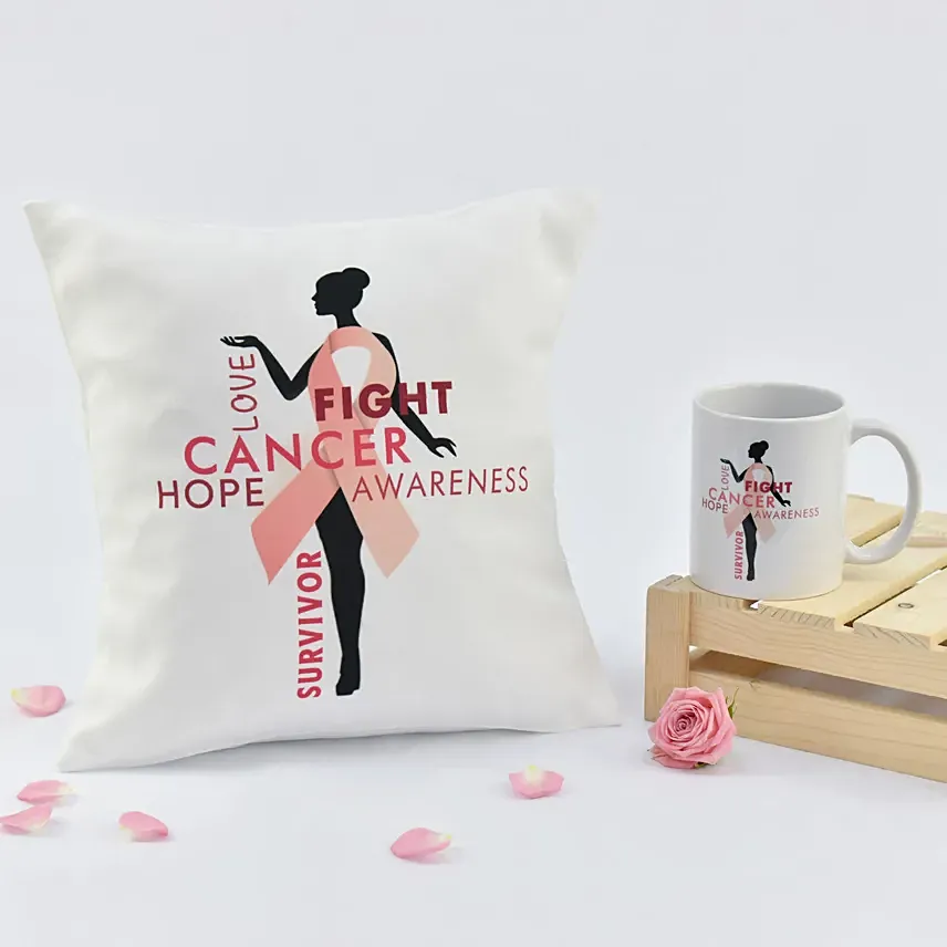 Fight Hope Love Mug and Cushion Combo: Breast Cancer Gifts