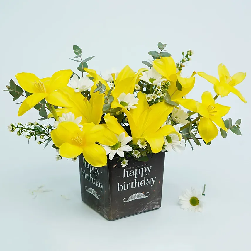 Flower Birthday Wishes For Him: Yellow Roses Bouquet