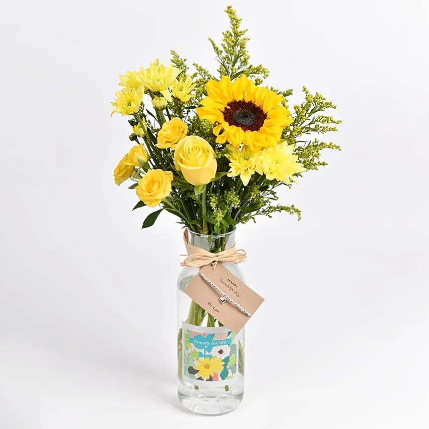 Friends For Life Flower and Friendship Band: Yellow Roses Bouquet