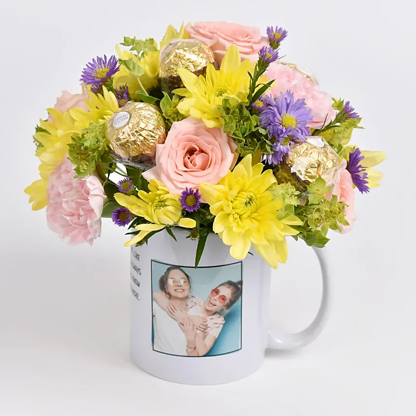 Friends Mug Flower and Chocolates: Yellow Flowers