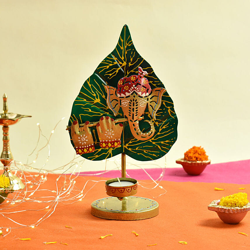 Ganesha with Flute Tea Light Stand: Diwali Candles