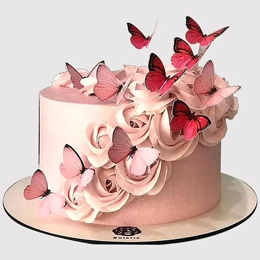 كيكة الفراشات الوردية اللطيفة بالعجينة السكرية بالشوكولاتة: كيك الفراشة