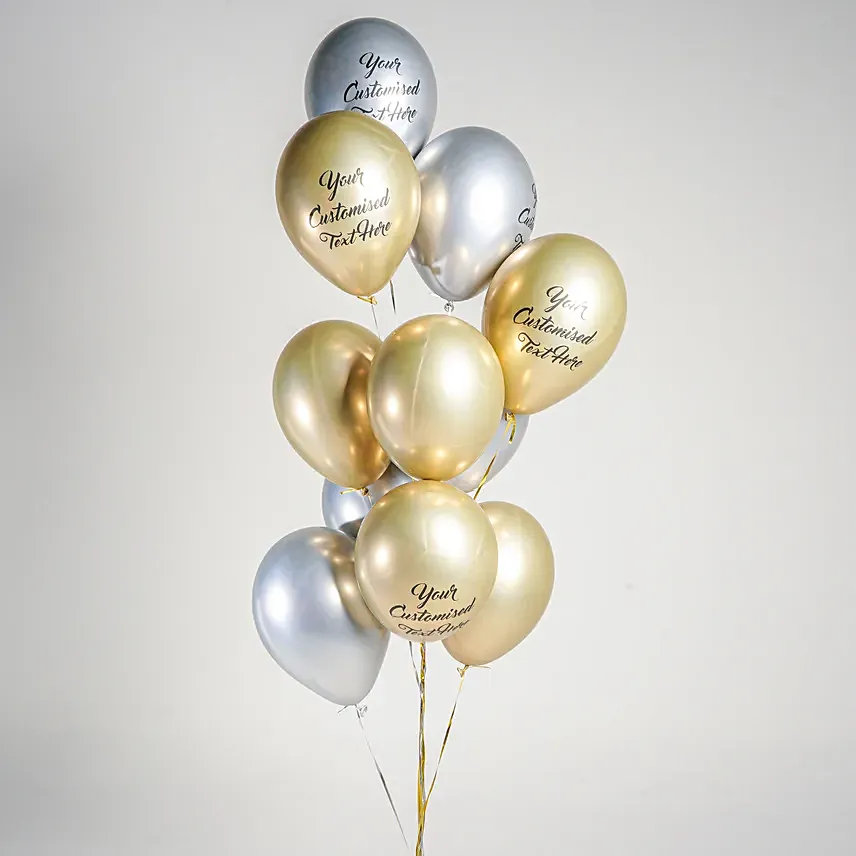 Gold and silver with Customized Text Balloons: Helium Balloons Delivery