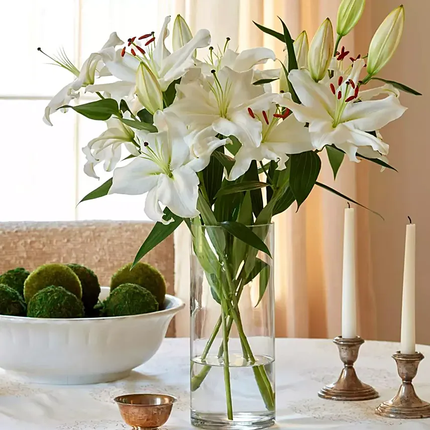 Happiness With Lilies Arrangement: Get Well Soon Flowers
