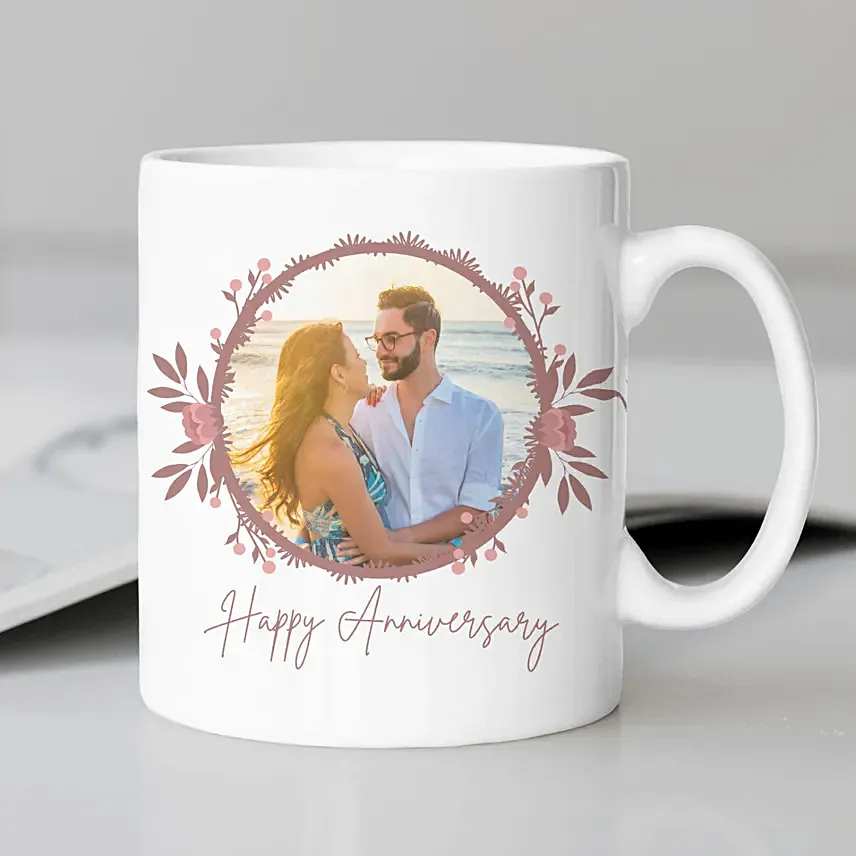 Happy Anniversary Floral Mug: Personalised Anniversary Mugs