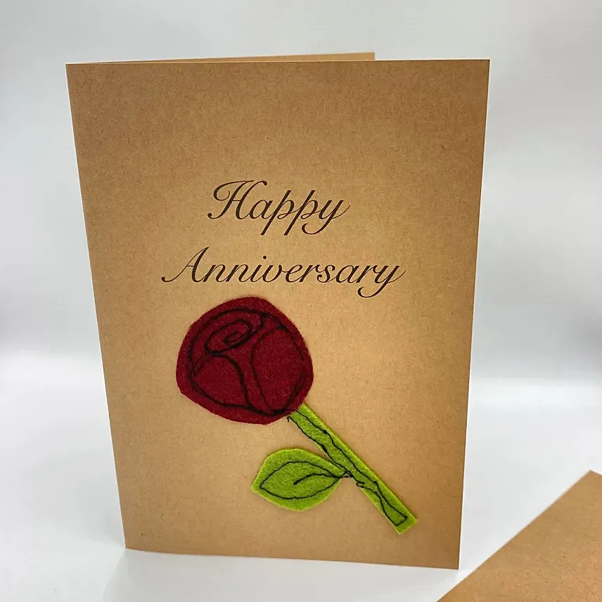 Happy Anniversary Red Rose Handmade Greeting Card: 1st Wedding Anniversary Gift