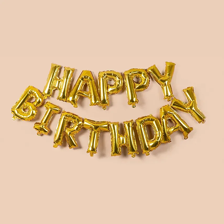 Happy Birthday Alphabet Golden Balloon Set: Gift Delivery in Ajman