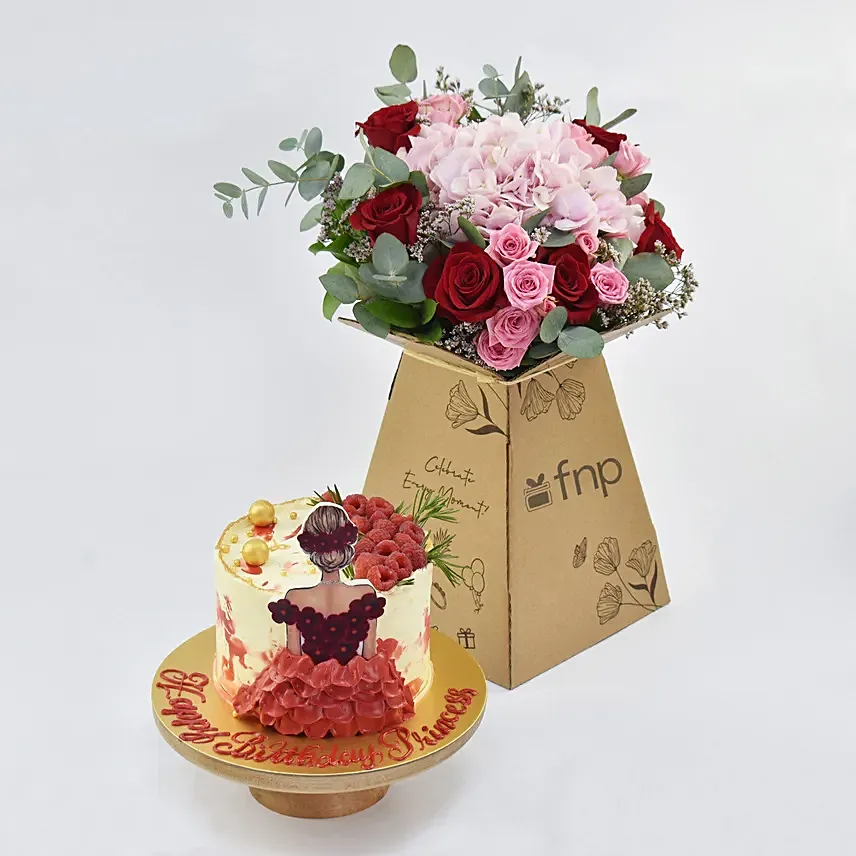 Happy Birthday Princess Cake With Flowers: Purple Flower Bouquets