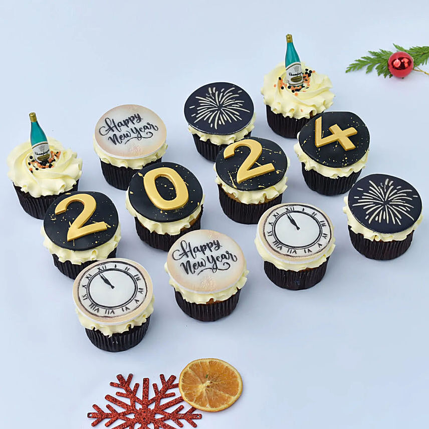 Happy New Year Cup Cakes 12 Pcs: New Year Cake