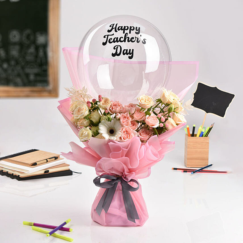 Happy Teachers Day Bouquet With Balloon: 