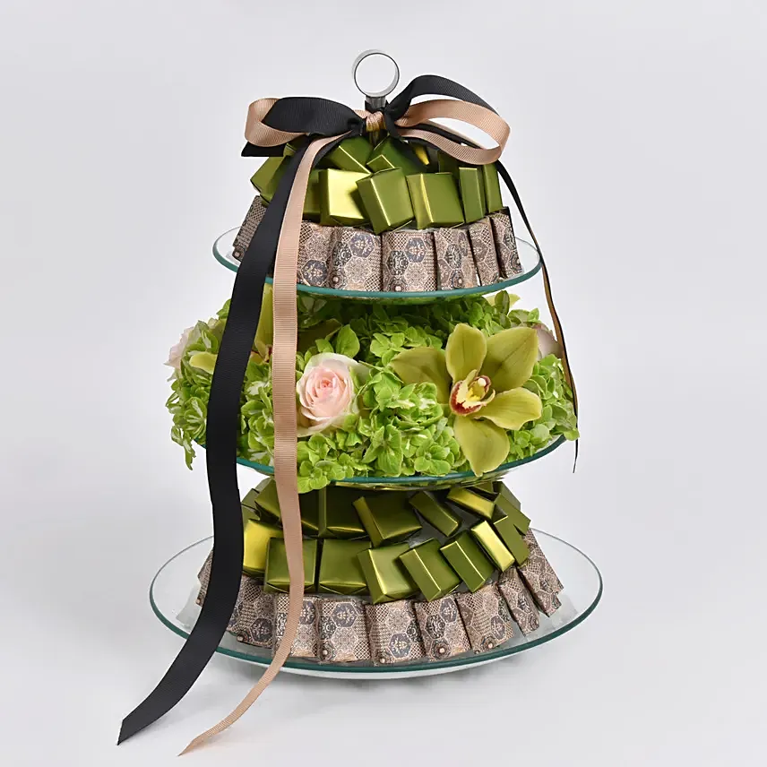 Hydrangea and Premium Chocolates Stand: Anniversary Flowers & Chocolates