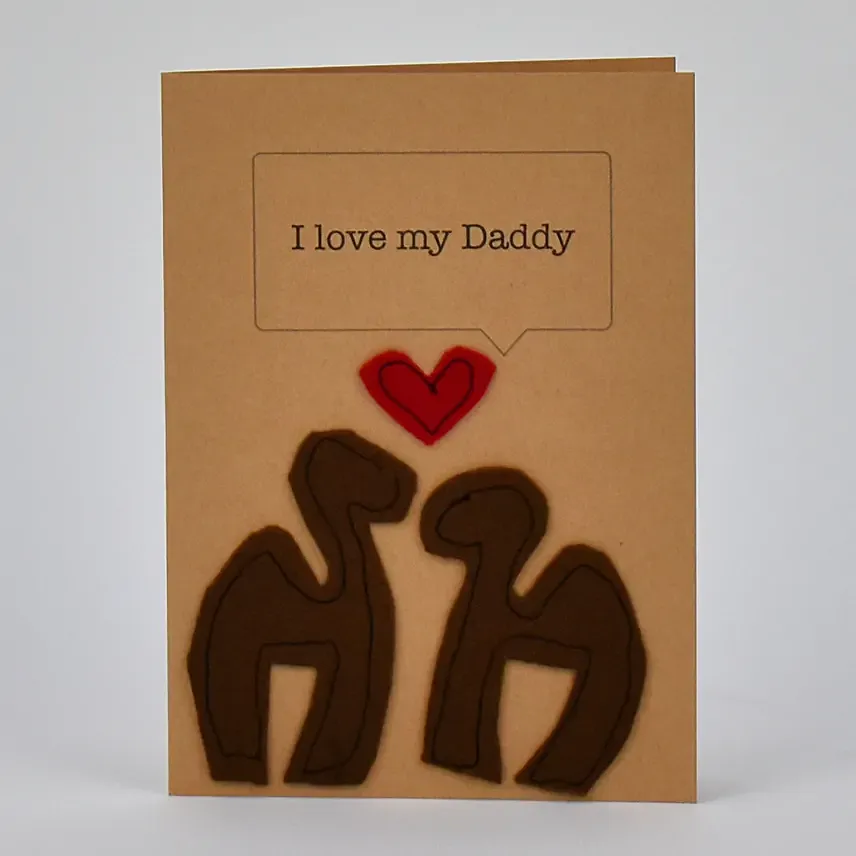 بطاقة معايدة للأب مطرز عليها جمل كبير وصغير مع قلب بحجم A7: بطاقات التحية عبر الإنترنت