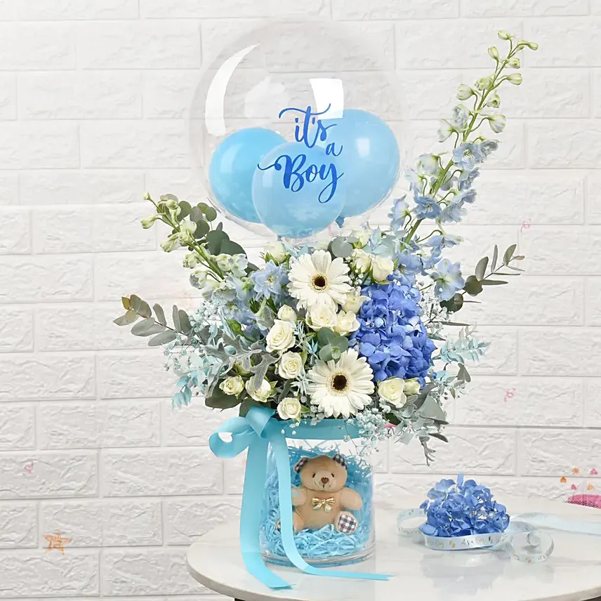 It's a Boy Balloon and Flowers Vase: Gift Shop Abu Dhabi