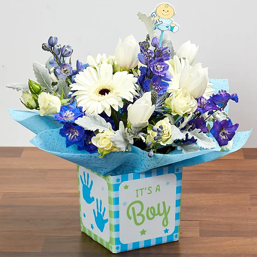 It's A Boy Flower Vase: One Hour Delivery Flowers