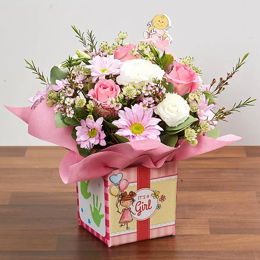 It's A Girl Flower Vase: Pink Flowers Delivery