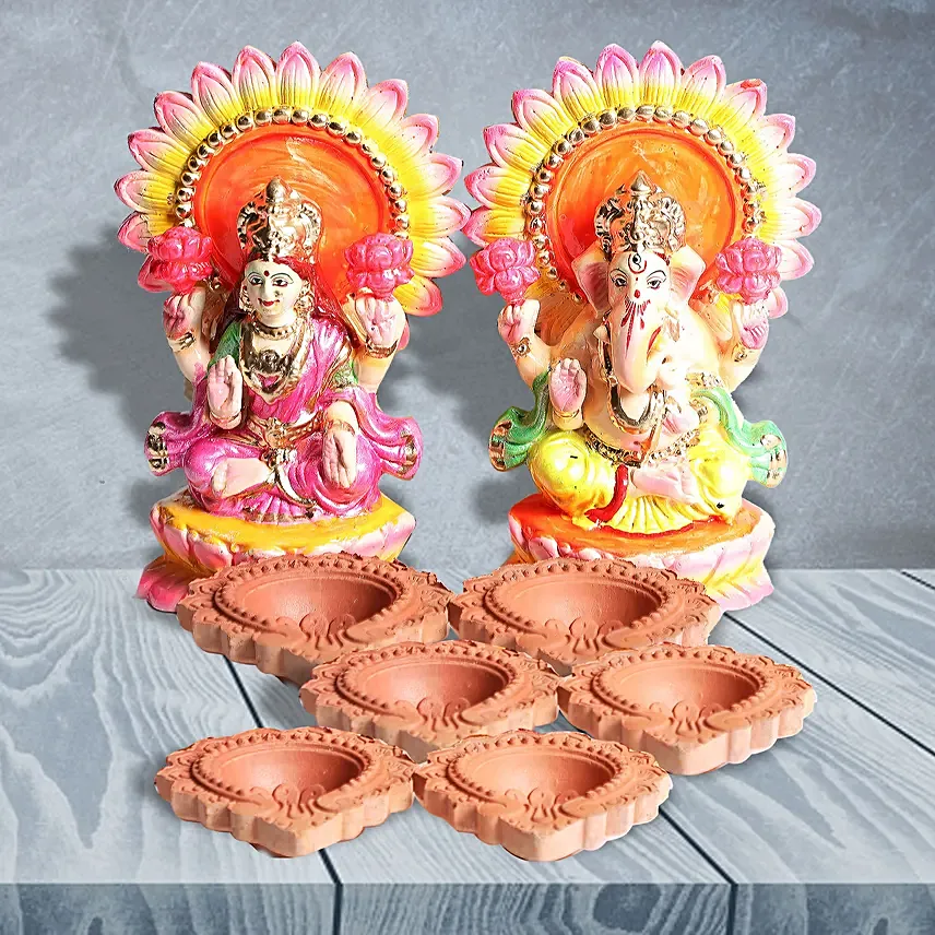 Lakshmi Ganesha Idol and Diya Set: Diwali Diya 