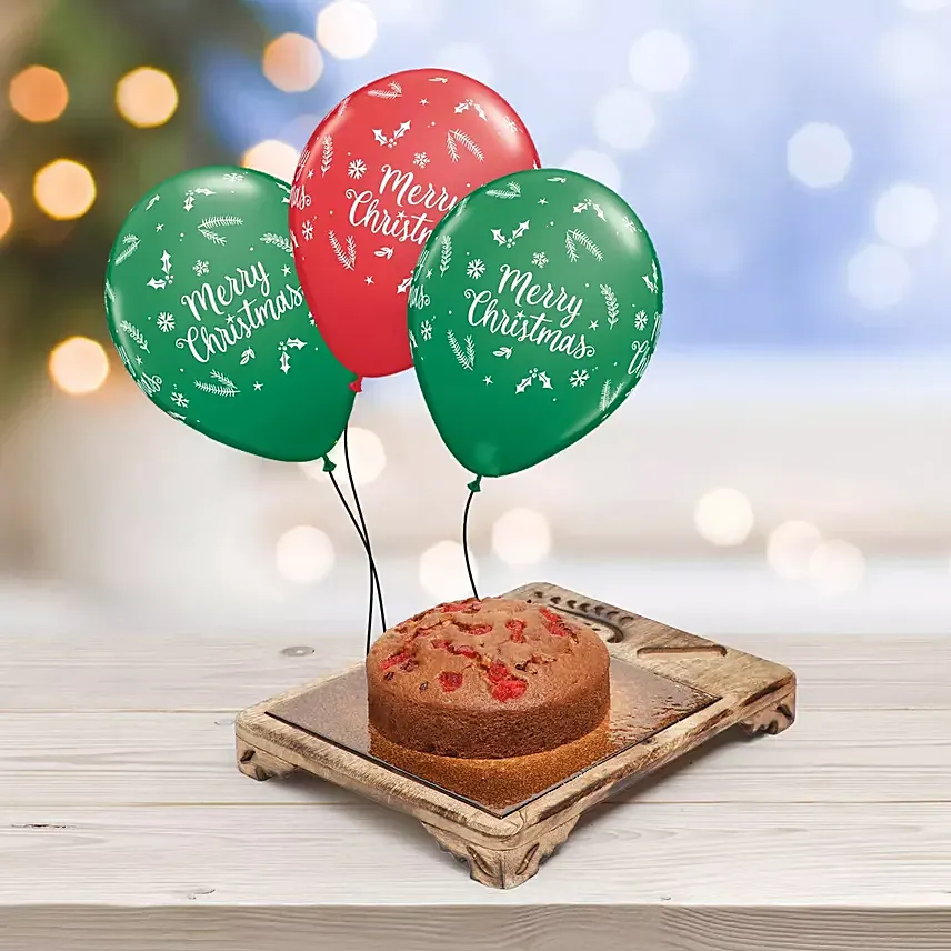 Latex Balloons and Plum Cake Combo: Christmas Combo Gifts
