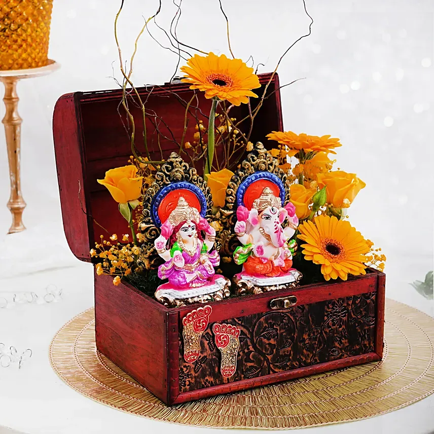 Laxmi Ganesha Flowers Box: 