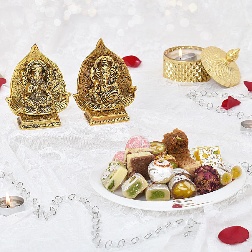 Laxmi Ganesha Idol with Mix Sweets: Diwali Gifts : 1 Hour & Same Day Delivery