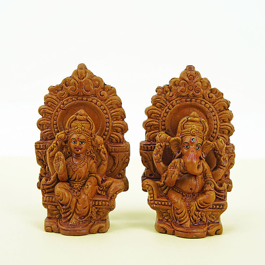 Laxmi n Ganesha Idols Brown Color: 