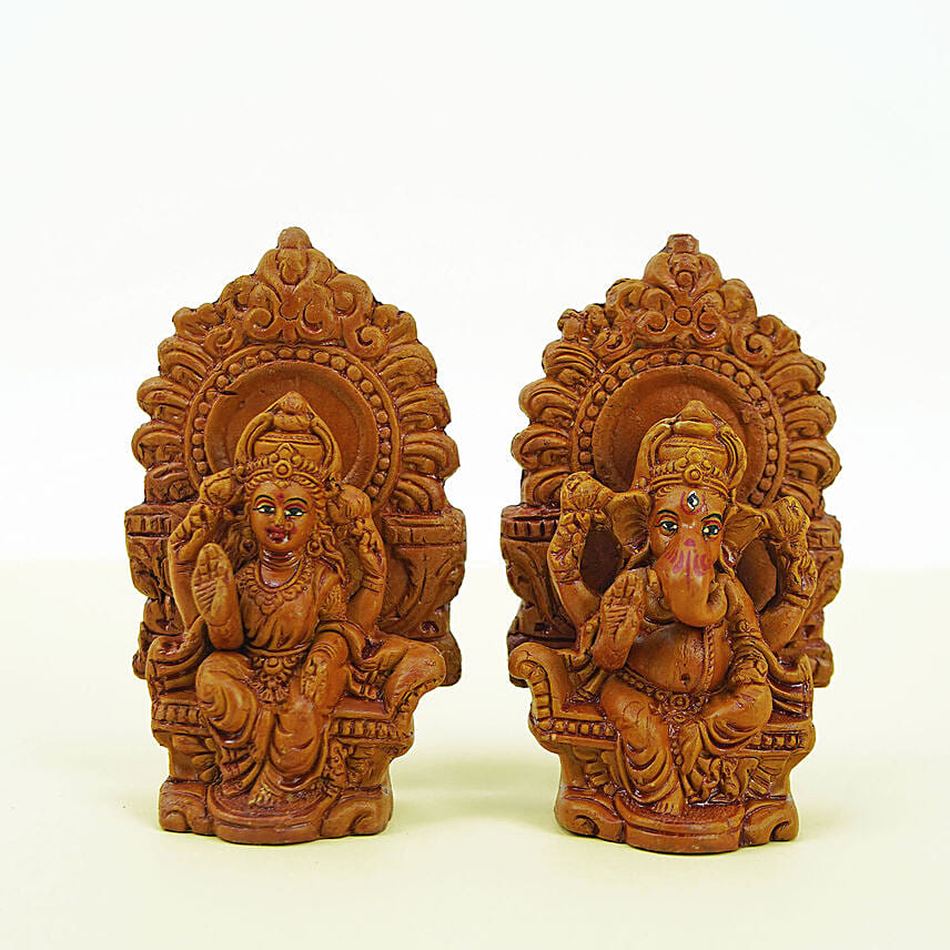 Laxmi n Ganesha Idols Brown Color: 