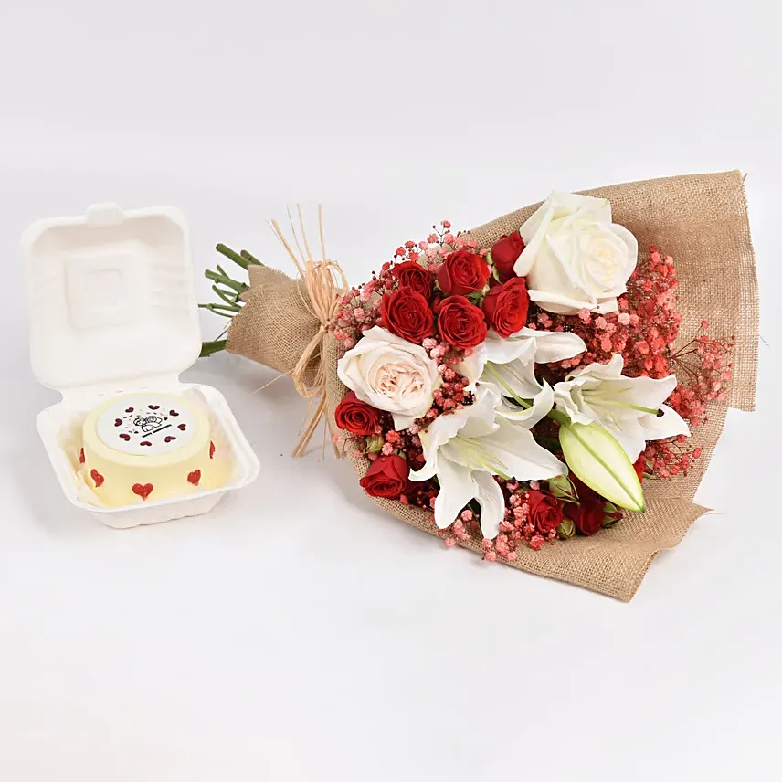 Lilly Shades With Anniversary Cake:  Lilies flowers Bouquet