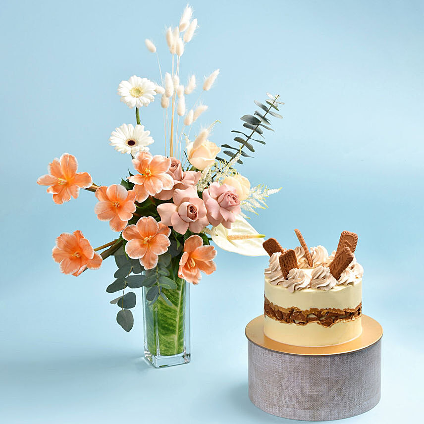 Lotus Cake And Flowers Beauty Combo: Orange Flowers