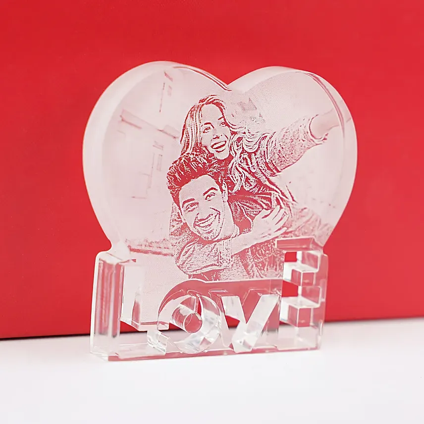 برواز صور زجاجي حسب الطلب على شكل قلب مع قاعدة كلمة " أحبك": هدايا بتصميم خاص لطلب الزواج