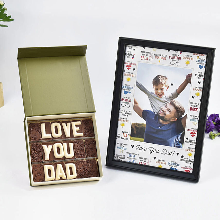 Love You Dad Chocolate With Personalised Frame: Personalised Combos For Birthday